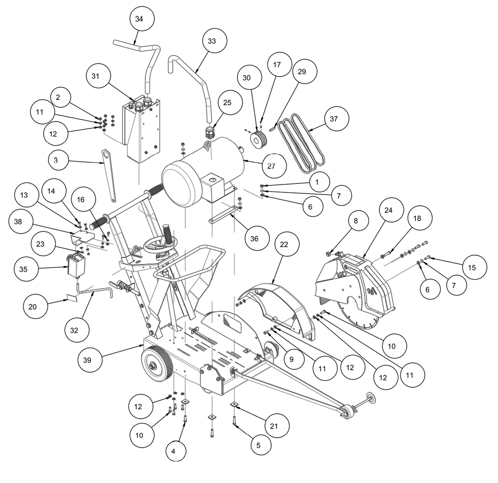 Section 02 Diagram and Parts List for MK-1610B 168611 MK Diamond Concrete Saw